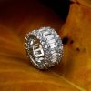 Triple Row Created White Sapphire Wedding Band in Sterling Silver