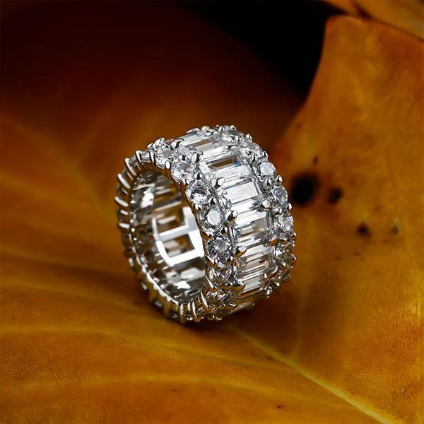 Triple Row Created White Sapphire Wedding Band in Sterling Silver