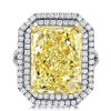 Radiant Cut Yellow Double Halo Engagement Ring - Sterling Silver Split Shank