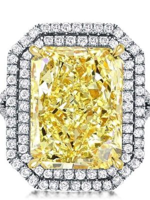 Radiant Cut Yellow Double Halo Engagement Ring - Sterling Silver Split Shank