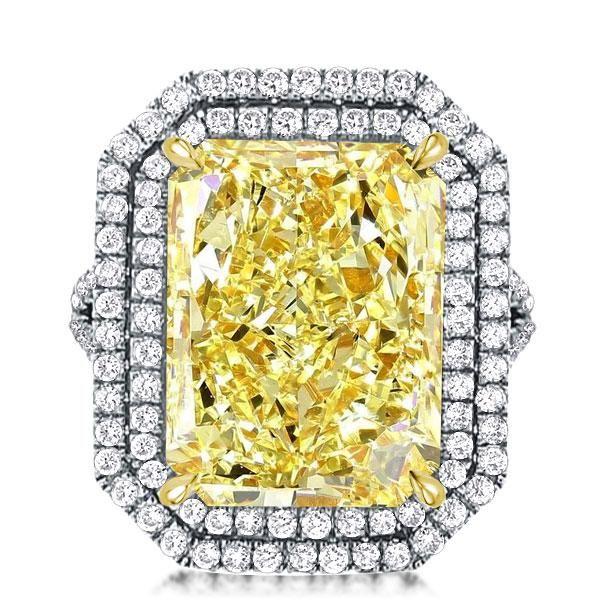 Radiant Cut Yellow Double Halo Engagement Ring - Sterling Silver Split Shank