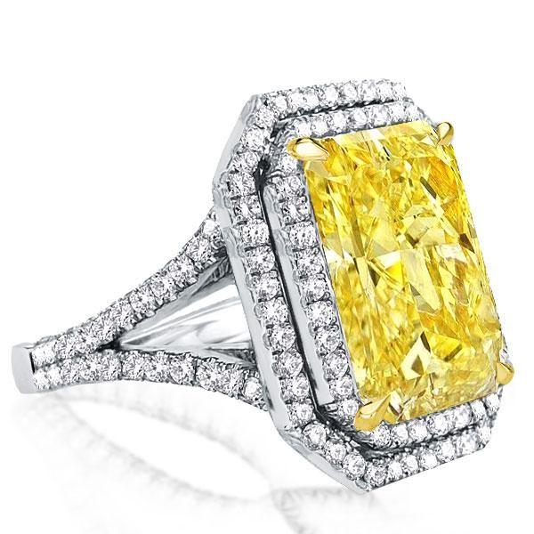 Radiant Cut Yellow Double Halo Engagement Ring - Sterling Silver Split Shank