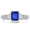 Emerald Cut Blue Sapphire 3-Stone Engagement Ring - Sterling Silver