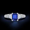 Emerald Cut Blue Sapphire 3-Stone Engagement Ring - Sterling Silver