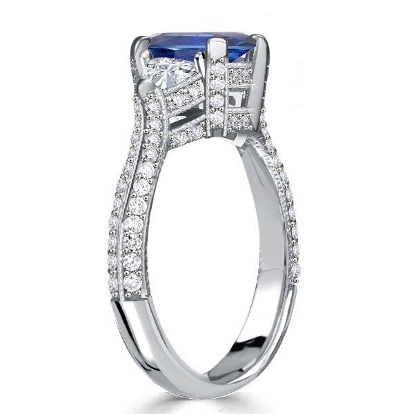 Emerald Cut Blue Sapphire 3-Stone Engagement Ring - Sterling Silver