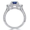 Emerald Cut Blue Sapphire 3-Stone Engagement Ring - Sterling Silver