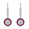 Halo Milgrain White & Red Sterling Silver Drop Earrings