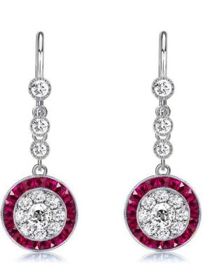 Halo Milgrain White & Red Sterling Silver Drop Earrings