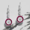 Halo Milgrain White & Red Sterling Silver Drop Earrings