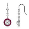 Halo Milgrain White & Red Sterling Silver Drop Earrings