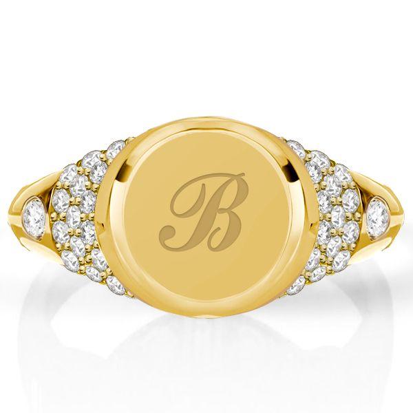 Personalized Initial Signet Ring for Women - Pave Setting, 18K Gold Plated Sterling Silver
