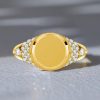 Personalized Initial Signet Ring for Women - Pave Setting, 18K Gold Plated Sterling Silver