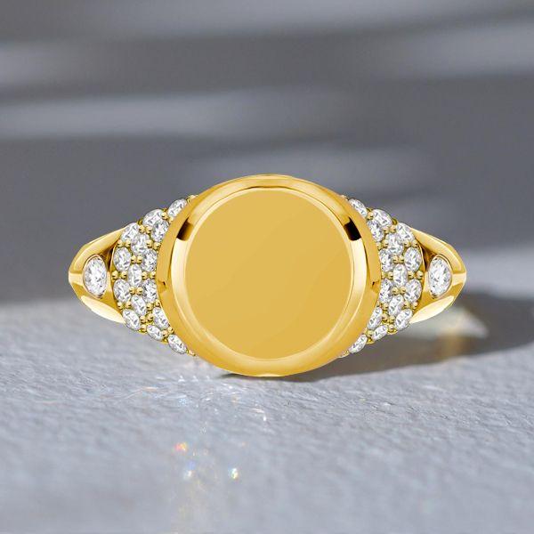 Personalized Initial Signet Ring for Women - Pave Setting, 18K Gold Plated Sterling Silver