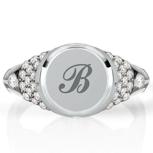 Personalized Initial Signet Ring for Women - Pave Setting, 18K Gold Plated Sterling Silver