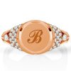 Personalized Initial Signet Ring for Women - Pave Setting, 18K Gold Plated Sterling Silver