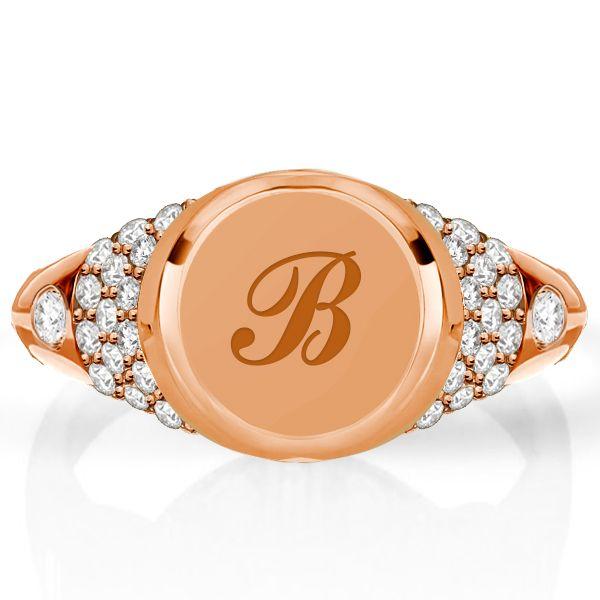 Personalized Initial Signet Ring for Women - Pave Setting, 18K Gold Plated Sterling Silver