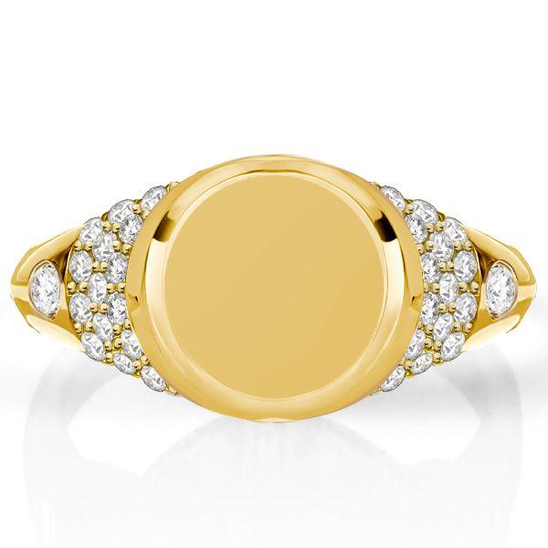 Personalized Initial Signet Ring for Women - Pave Setting, 18K Gold Plated Sterling Silver