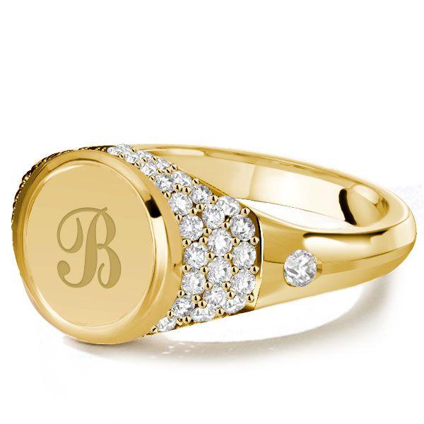 Personalized Initial Signet Ring for Women - Pave Setting, 18K Gold Plated Sterling Silver