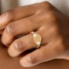 Personalized Initial Signet Ring for Women - Pave Setting, 18K Gold Plated Sterling Silver