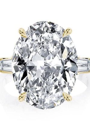 Oval Three Stone Engagement Ring in 18K Gold Plated Sterling Silver