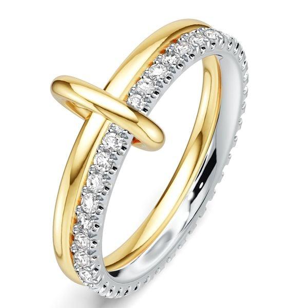Two-Tone 2-Stack Round Cut Engagement Ring in Sterling Silver (0.63 CT. TW.)