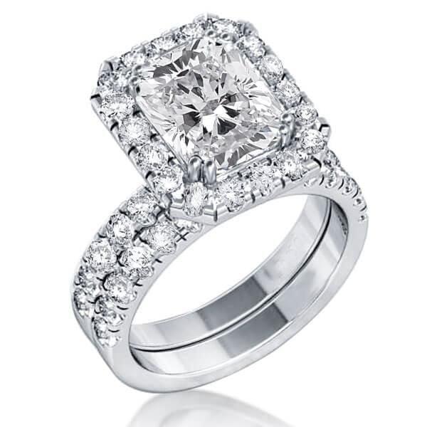 Classic Halo Created White Sapphire 3-Piece Platinum Bridal Set in Sterling Silver