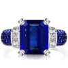Two Tone Emerald Cut Blue Sapphire Engagement Ring in Sterling Silver