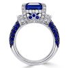 Two Tone Emerald Cut Blue Sapphire Engagement Ring in Sterling Silver