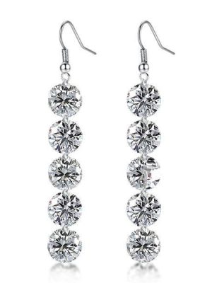 White Sapphire Drop Earrings - Silver Plated Round Dangle Earrings