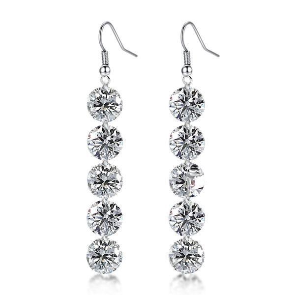 White Sapphire Drop Earrings - Silver Plated Round Dangle Earrings