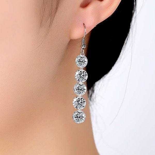 White Sapphire Drop Earrings - Silver Plated Round Dangle Earrings