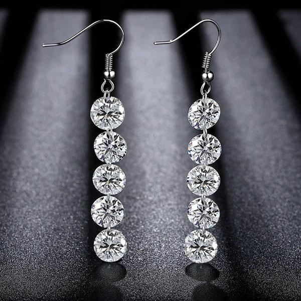 White Sapphire Drop Earrings - Silver Plated Round Dangle Earrings