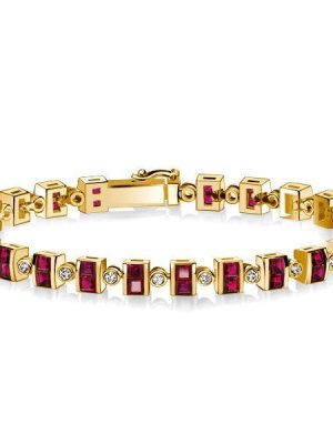 Asscher Cut Ruby Tennis Bracelet - 18K Gold Plated Sterling Silver