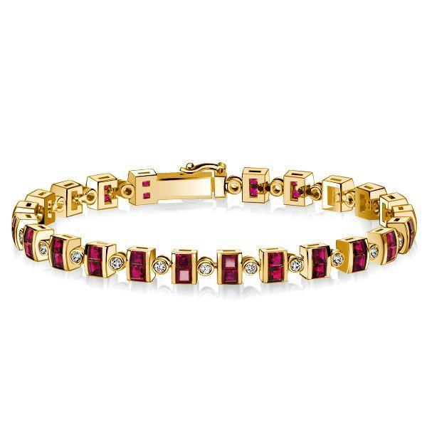 Asscher Cut Ruby Tennis Bracelet - 18K Gold Plated Sterling Silver