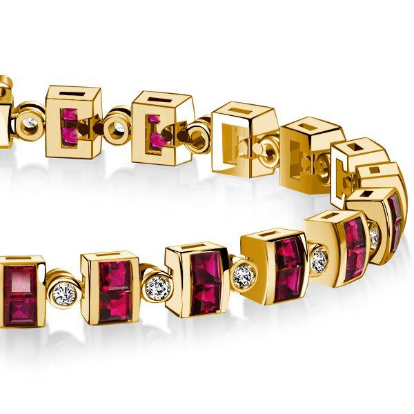 Asscher Cut Ruby Tennis Bracelet - 18K Gold Plated Sterling Silver