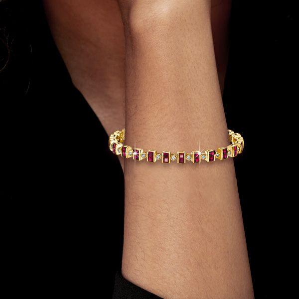 Asscher Cut Ruby Tennis Bracelet - 18K Gold Plated Sterling Silver