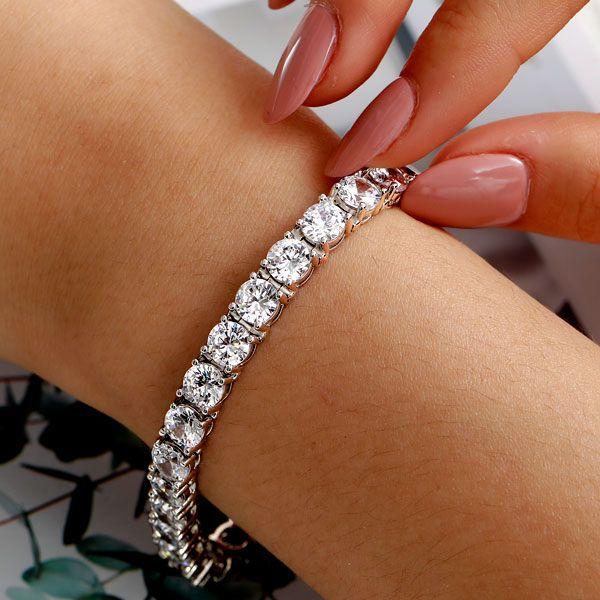 Round Created White Sapphire Tennis Bracelet - Silver Plated, 5.75 CT. TW.