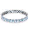 Pear Cut White & Aquamarine Tennis Bracelet in Sterling Silver with Rhodium Plating