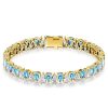 Pear Cut White & Aquamarine Tennis Bracelet in Sterling Silver with Rhodium Plating