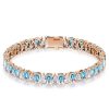 Pear Cut White & Aquamarine Tennis Bracelet in Sterling Silver with Rhodium Plating