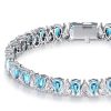 Pear Cut White & Aquamarine Tennis Bracelet in Sterling Silver with Rhodium Plating