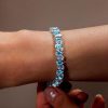 Pear Cut White & Aquamarine Tennis Bracelet in Sterling Silver with Rhodium Plating