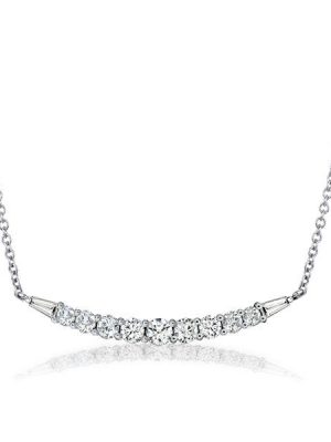 White Sapphire Pendant Necklace - Round & Baguette Cut Sterling Silver