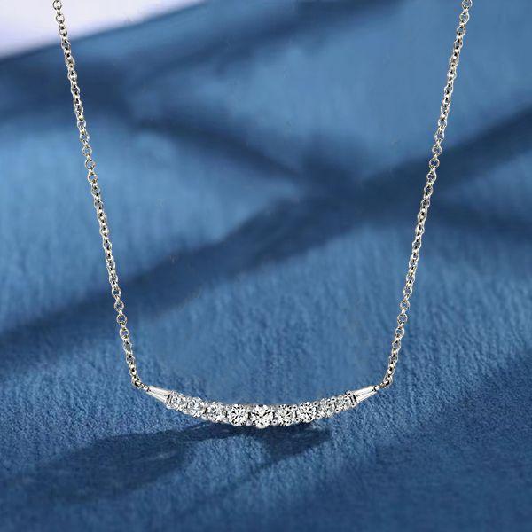 White Sapphire Pendant Necklace - Round & Baguette Cut Sterling Silver
