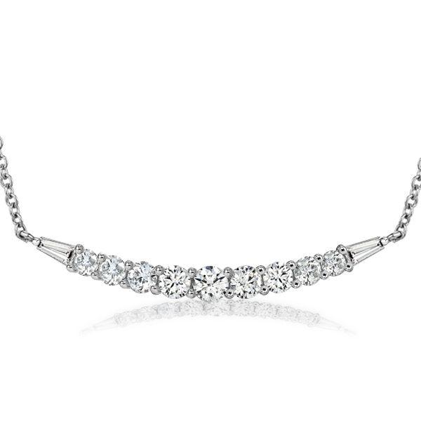 White Sapphire Pendant Necklace - Round & Baguette Cut Sterling Silver