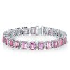 Emerald Cut White & Pink Stone Tennis Bracelet in Sterling Silver - Wedding Jewelry