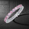 Emerald Cut White & Pink Stone Tennis Bracelet in Sterling Silver - Wedding Jewelry