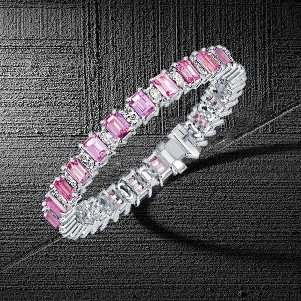 Emerald Cut White & Pink Stone Tennis Bracelet in Sterling Silver - Wedding Jewelry