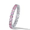 Emerald Cut White & Pink Stone Tennis Bracelet in Sterling Silver - Wedding Jewelry