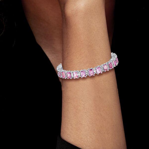 Emerald Cut White & Pink Stone Tennis Bracelet in Sterling Silver - Wedding Jewelry